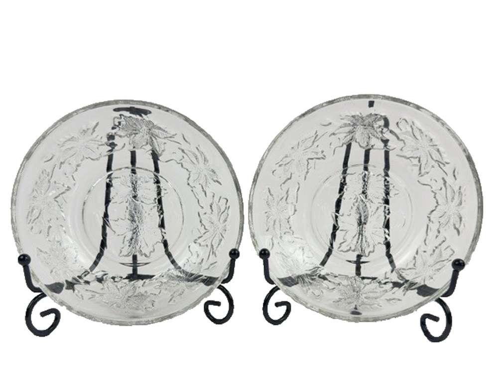 Princess House 2 Small Fruit Dessert Bowls, Clear, Pressed, Floral 5.5" VTG